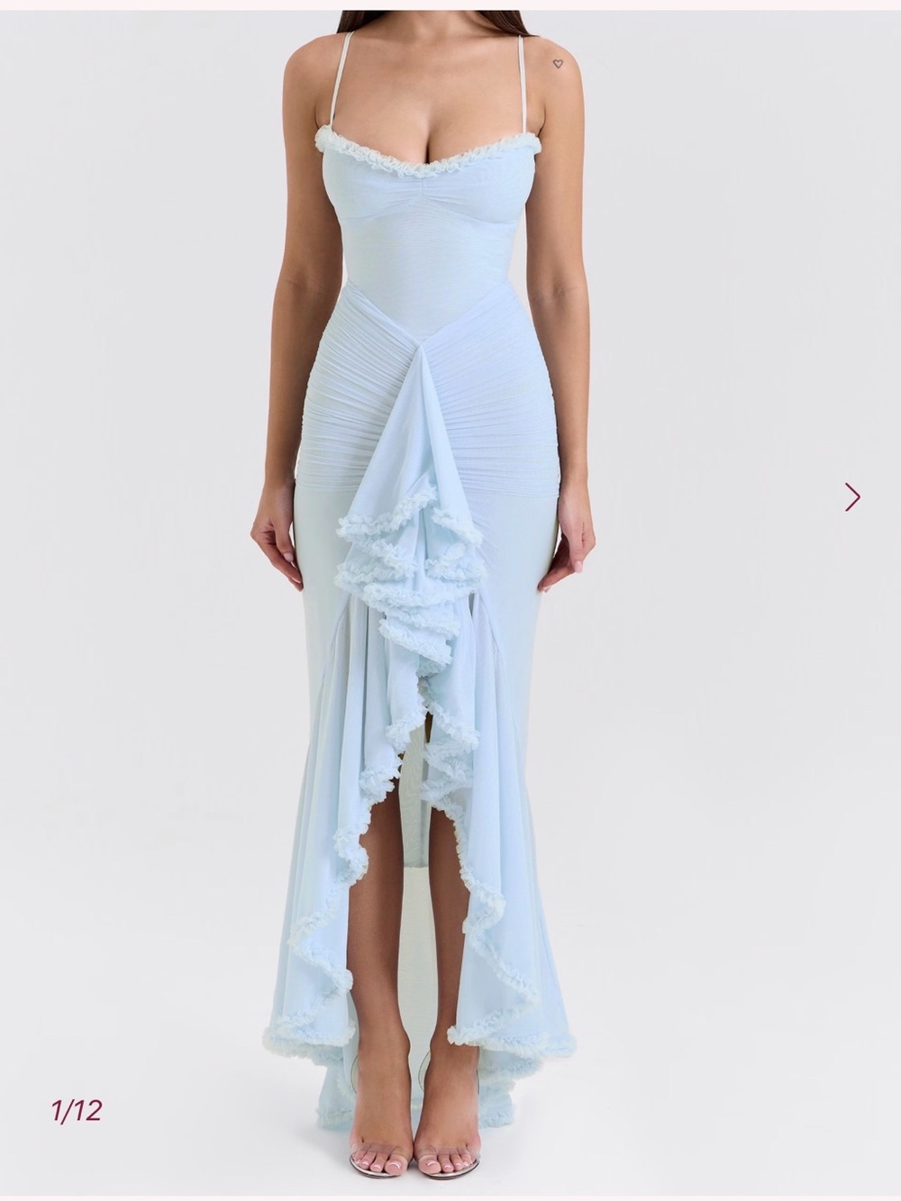Light Blue Ruffled High-Low Slip Dress